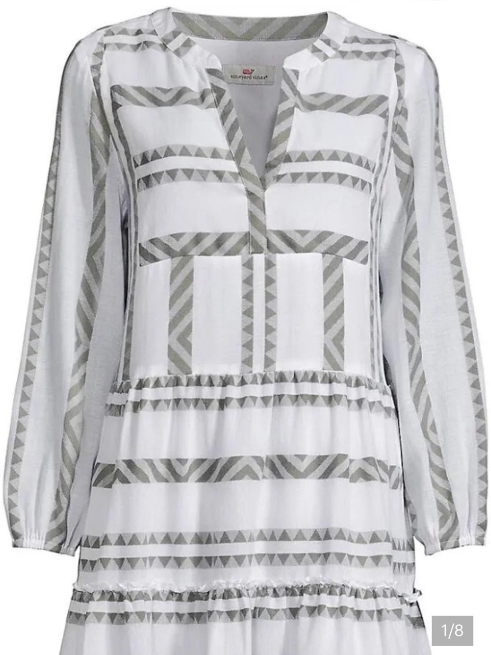 Vineyard Vines Cream Dress with Sage Green Stripe Pattern
